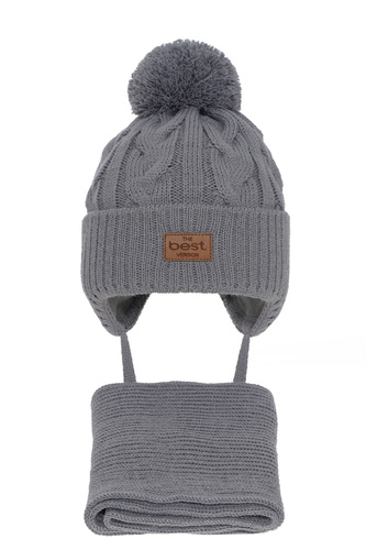 Pojke vinter set: mössa och halsduk, grå, med pompom, Remix
