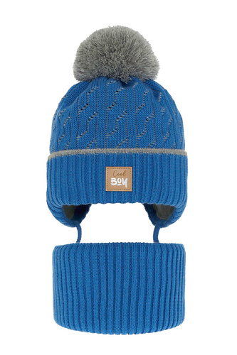 Pojke vinter set: mössa och tubhalsduk, blå, med pompom, Pikolo