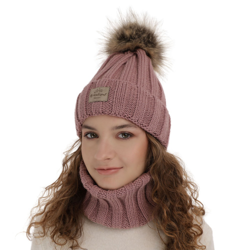 Flicka vinter set: mössa och halsduk, lavendel, med pompom, Kaliope