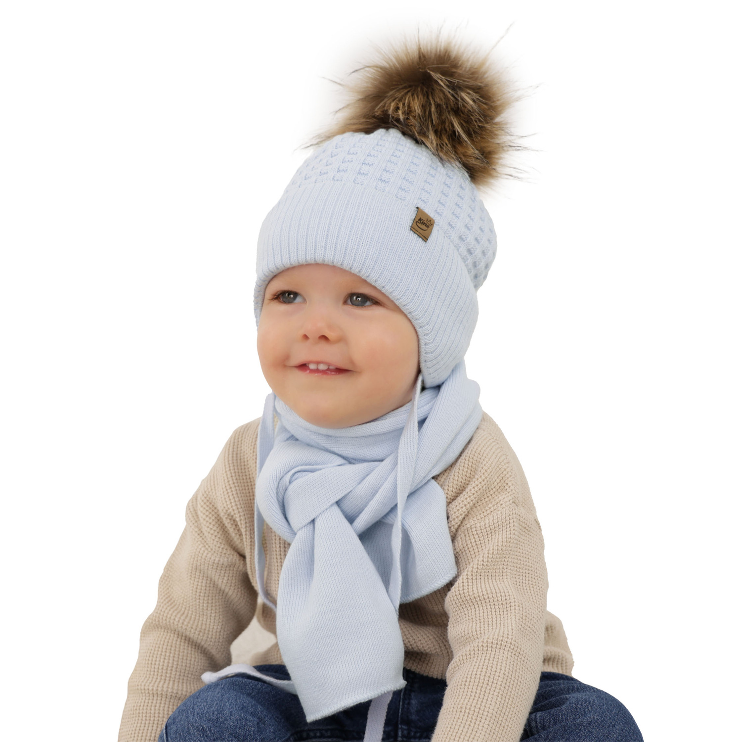 Pojke vinter set: mössa och halsduk, beige, Salem