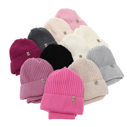 Flicka vinter set: mössa och tubhalsduk, grå, 100% Merino Ull, Patricia