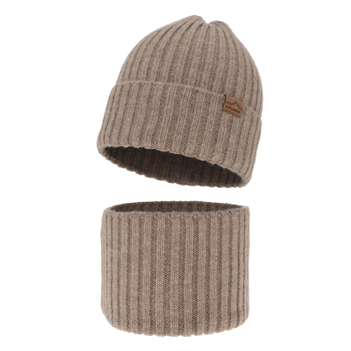 Pojke vinter set: mössa och tubhalsduk, beige, med merinull, Karmin