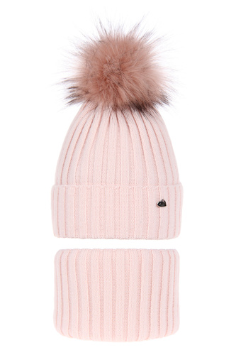 Flicka vinter set: mössa och tubhalsduk, rosa, Wilma