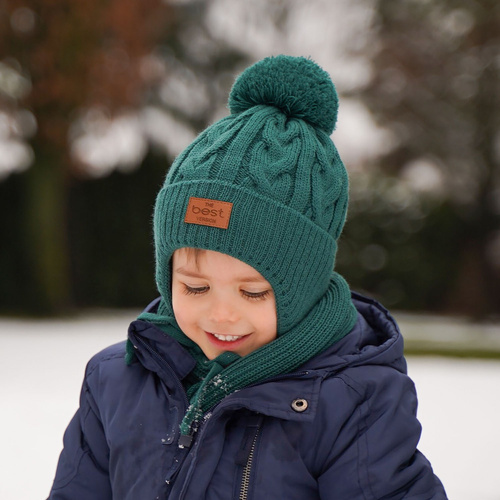 Pojke vinter set: mössa och halsduk, camel, med pompom, Remix