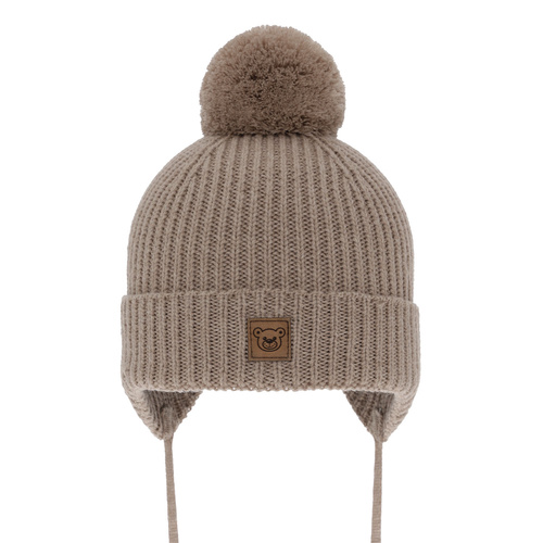 Pojke vintermössa, ljusbrun, med knytband, 100% Merino Ull, fodrad med ullfleece, Tofik