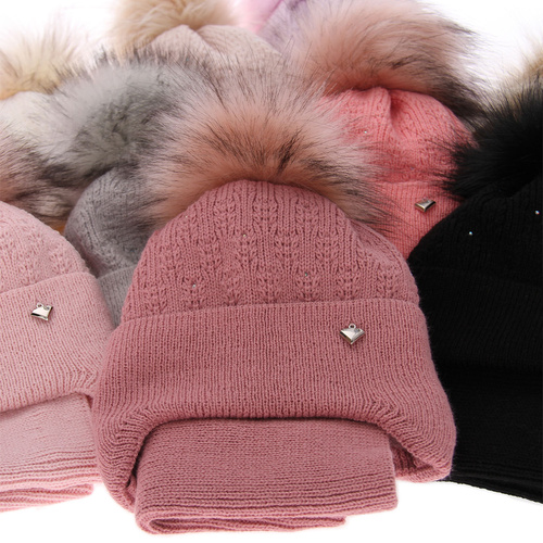 Flicka vinter set: mössa och tubhalsduk, camel, med pompom, wiązany Kornela