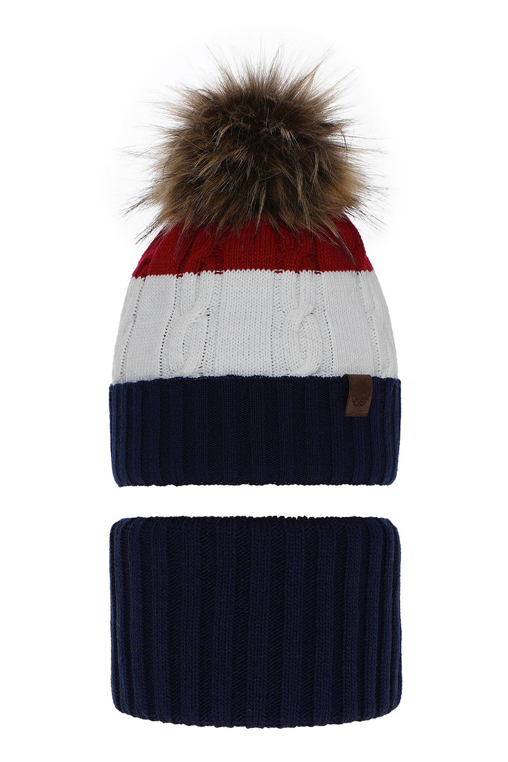 Pojke vinter set: mössa och halsduk, blå, med pompom, Karmel