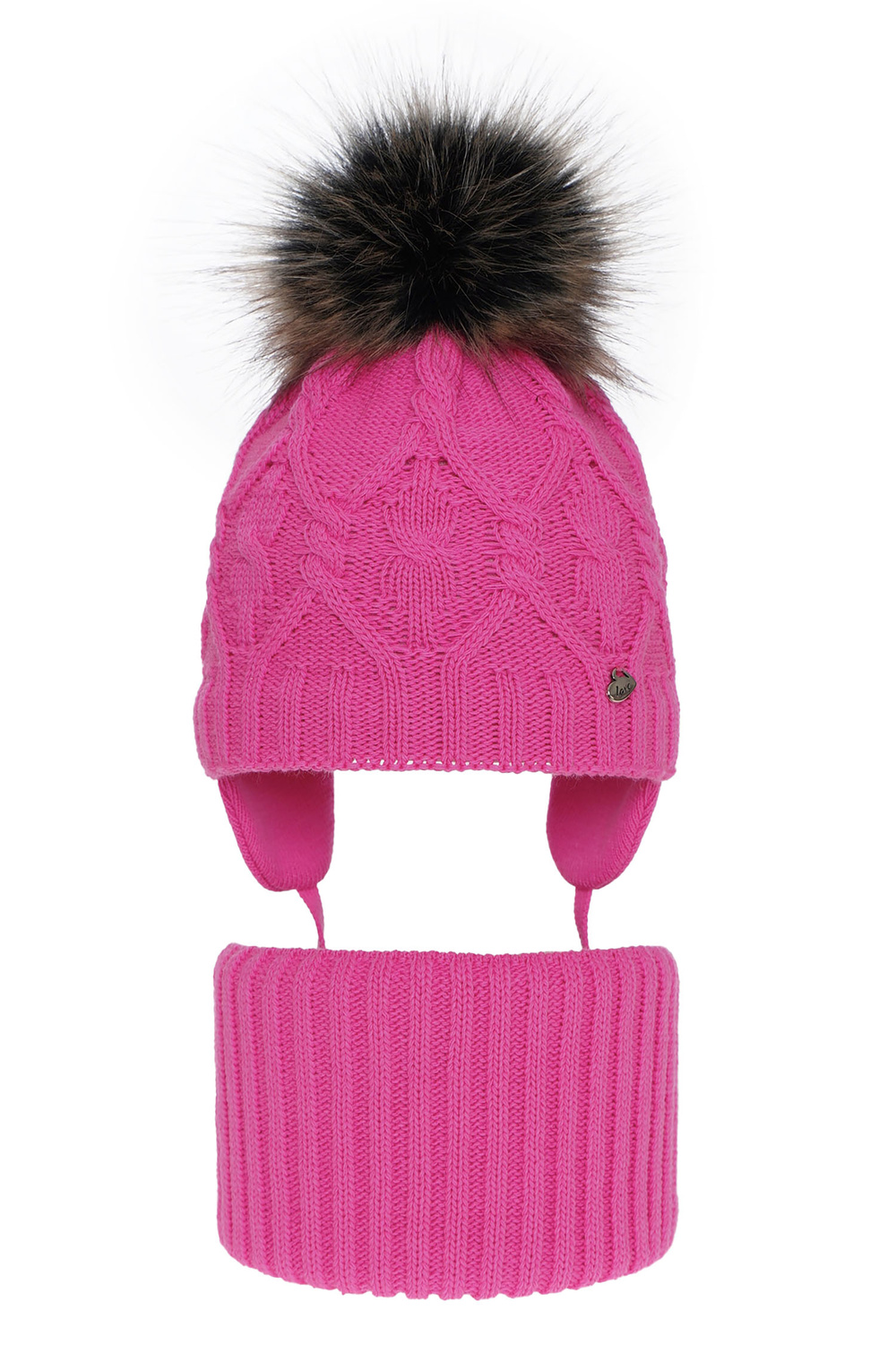 Flicka vinter set: mössa och halsduk, rosa, med pompom, Elena