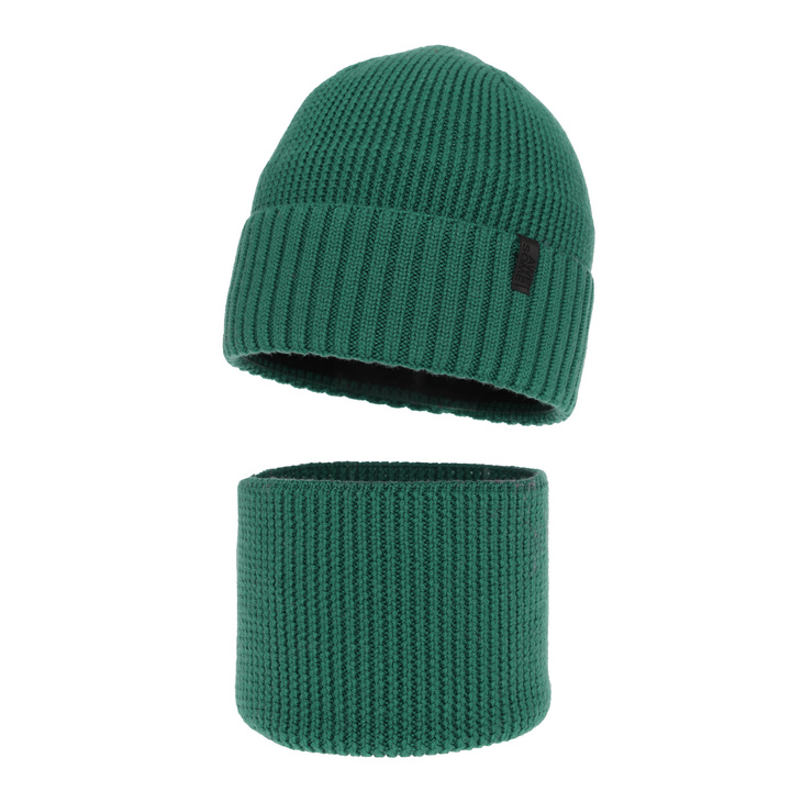 Pojke vinter set: mössa och tubhalsduk, 100% Merino Ull, fodrad med merinull, smaragdgrön Harbin