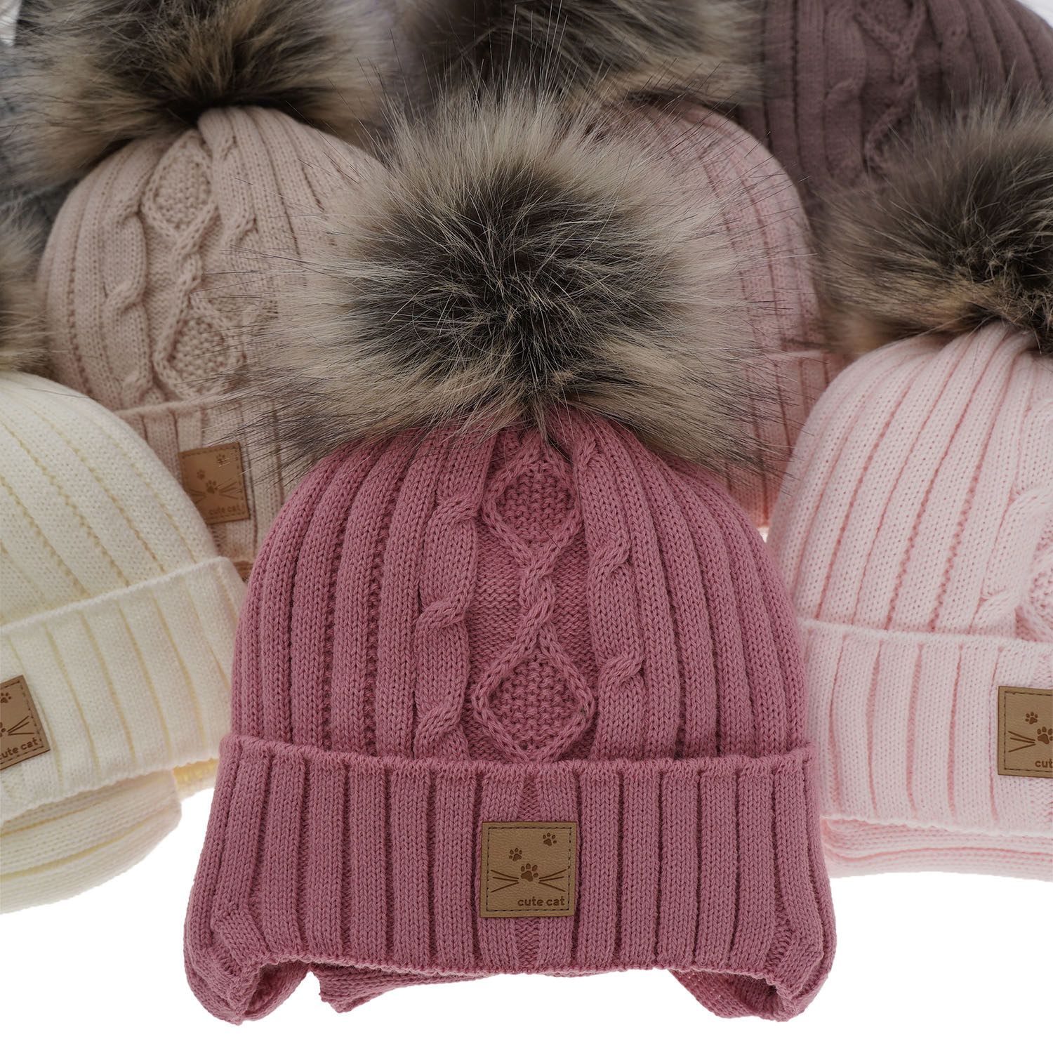Flicka vinter set: mössa och halsduk, grå, med pompom, Aida