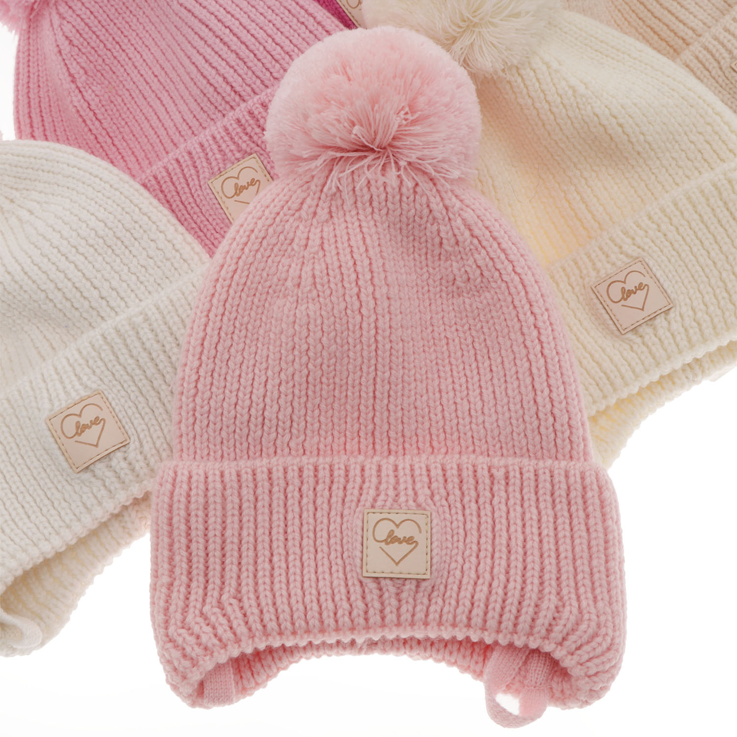 Flicka vintermössa, rosa, med knytband, 100% Merino Ull, Fodrad med bomull, Hakkari