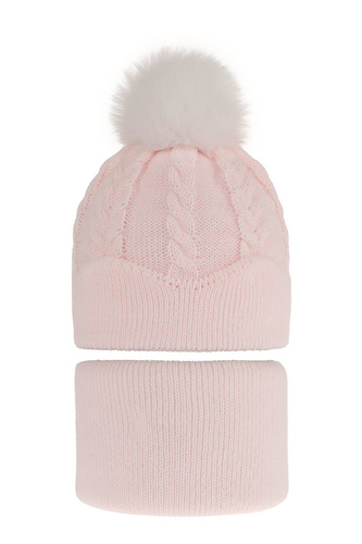 Flicka vinter set: mössa och tubhalsduk, rosa, med pompom, Etula