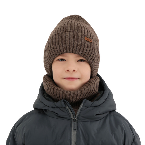 Pojke vinter set: mössa och tubhalsduk, beige, med merinull, Palermo