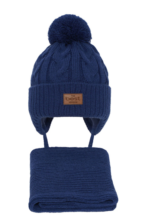 Pojke vinter set: mössa och halsduk, blå, med pompom, Remix