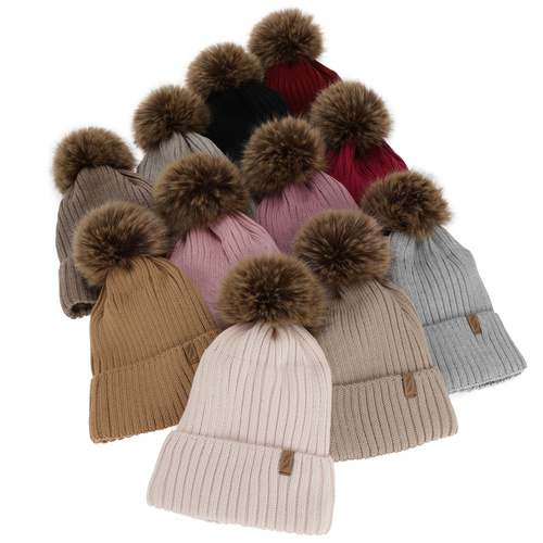 Dam vintermössa, beige, med merinull, Zamira