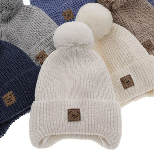 Pojke vintermössa, blå, med knytband, 100% Merino Ull, Tacco