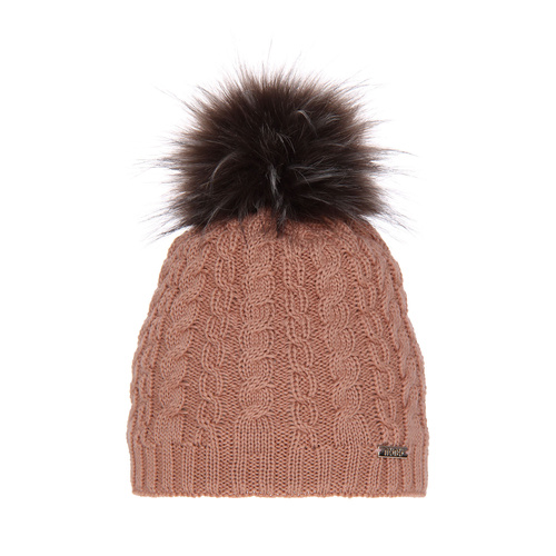 Dam vintermössa, rosa, med pompom, med merinull, Satina