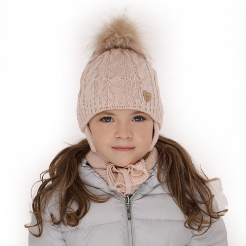 Flicka vinter set: mössa och halsduk, rosa, med pompom, Morena