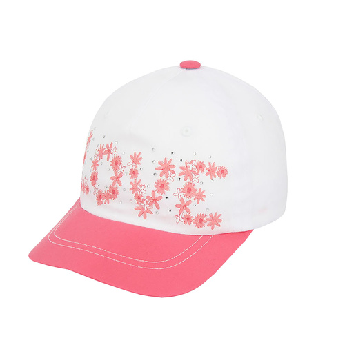Flicka keps, vinter/höst, vit, bomull, med rosa skärm, med text love, Czapka z daszkiem dla dziewczynki