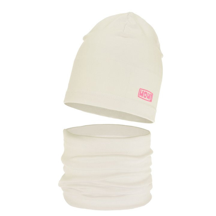 Flicka höst/vår set: mössa och tubhalsduk, kremowy, bawełniany, Friza