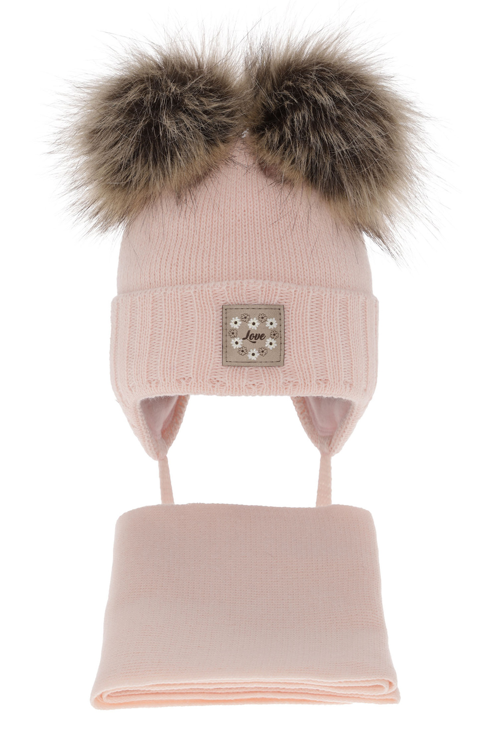 Flicka vinter set: mössa och halsduk, ljusrosa, med två pompommar, Jazz