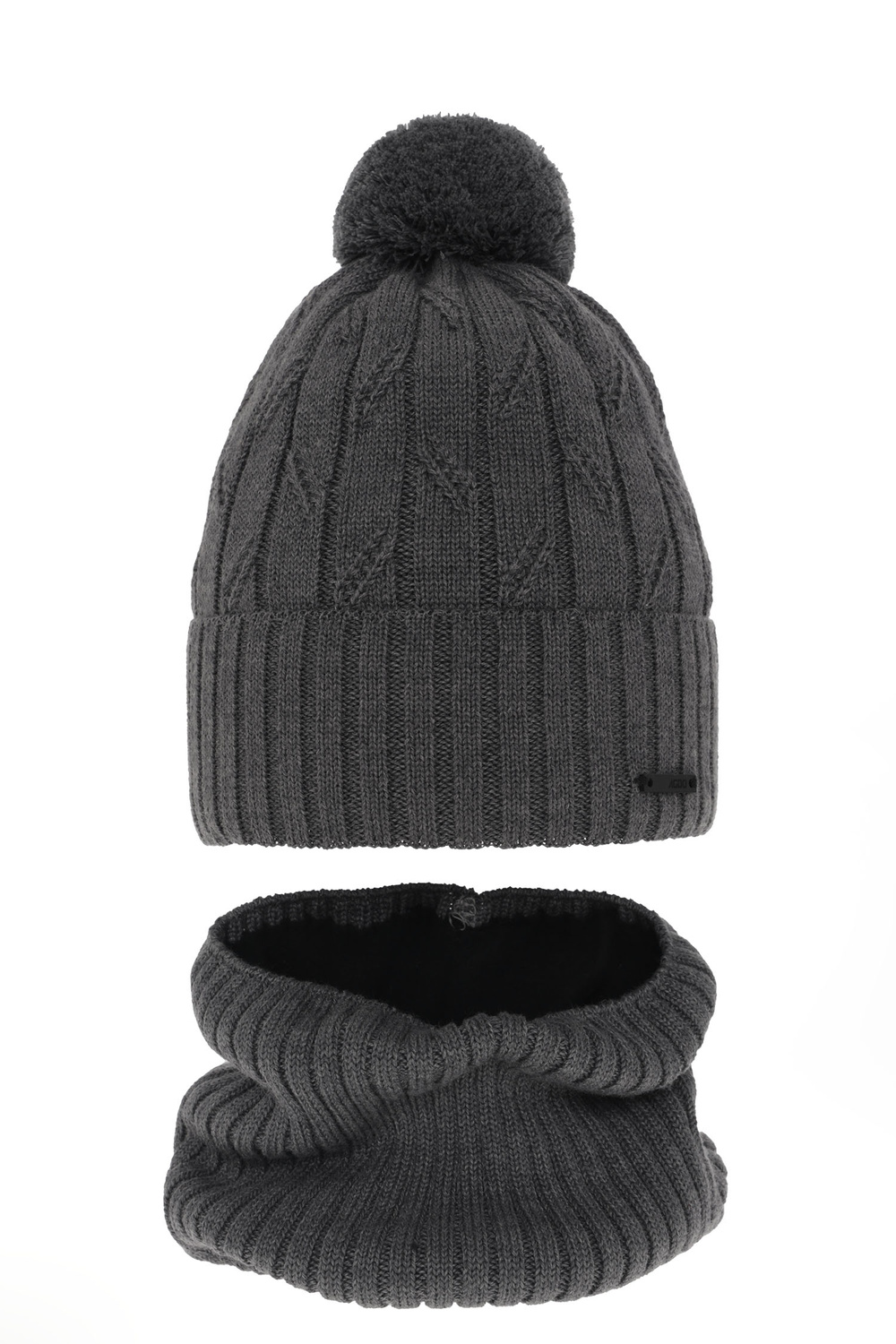 Pojke vinter set: mössa och halsduk, grå, med pompom, med merinull, Talar