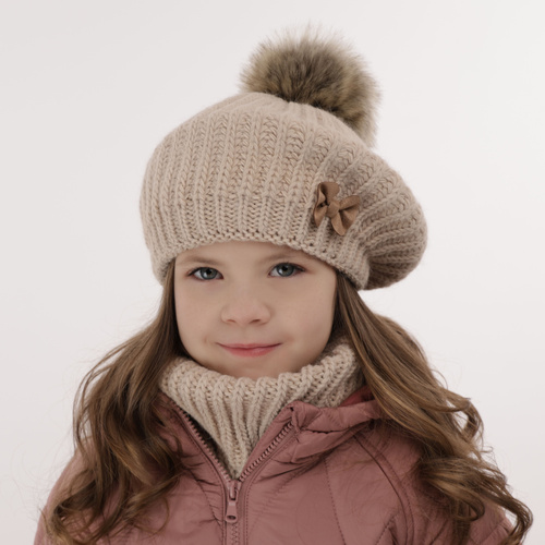 Flicka vinter set: mössa och halsduk, rosa, med pompom, Polinezja