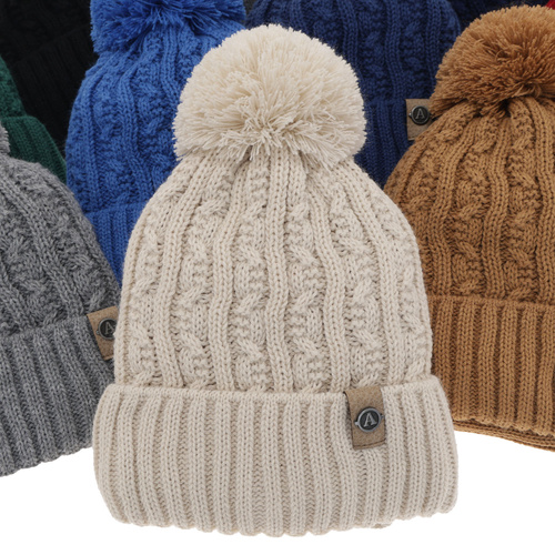 Pojke vinter set: mössa och halsduk, camel, med pompom, Almond