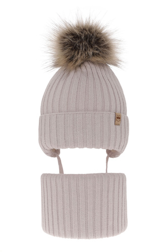 Flicka vinter set: mössa och tubhalsduk, grå, med pompom, Louisa