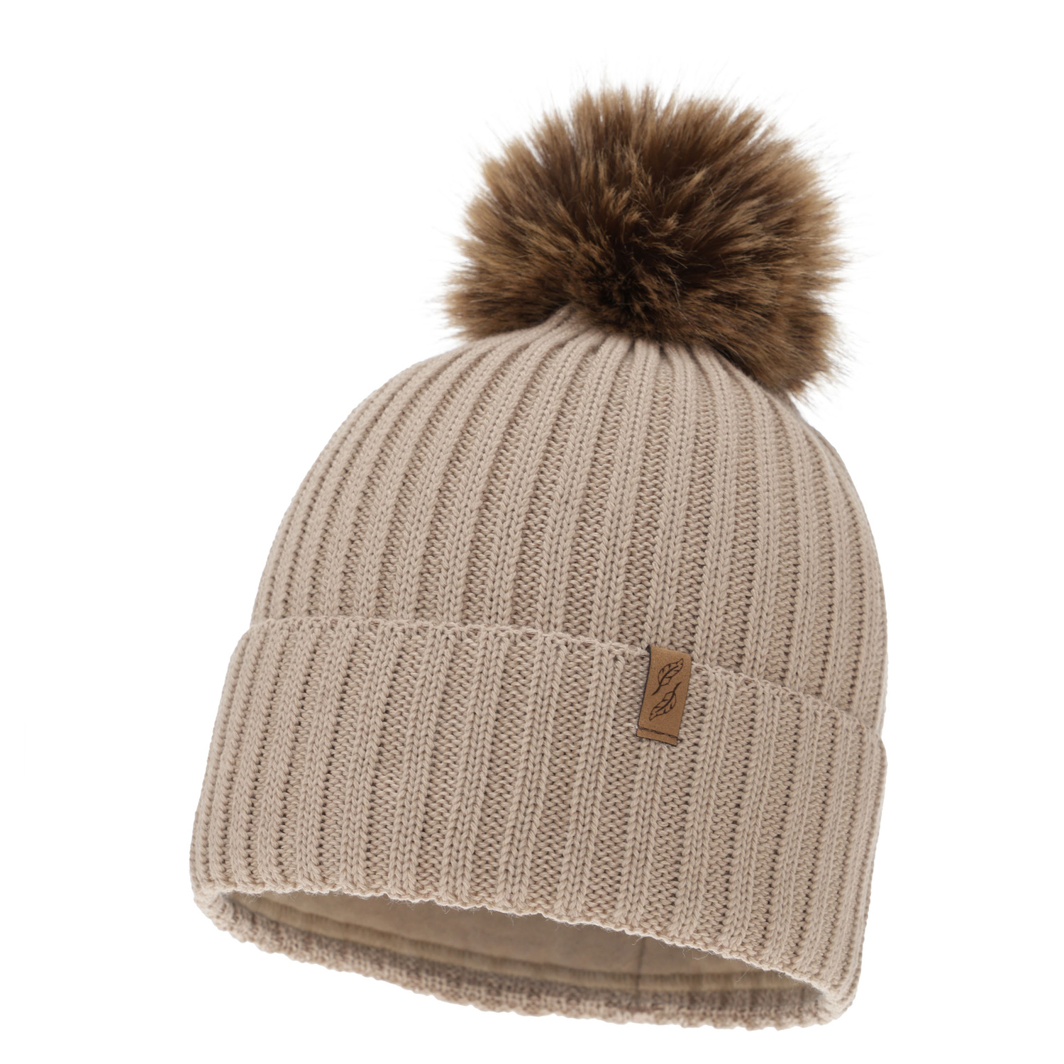 Dam vintermössa, beige, med merinull, Zamira