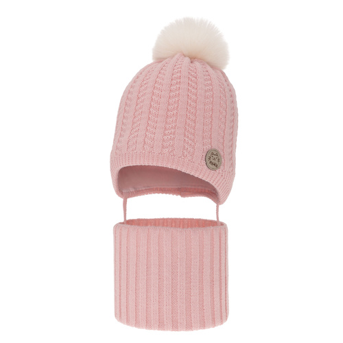 Flicka vinter set: mössa och tubhalsduk, rosa, med pompom, Kenta