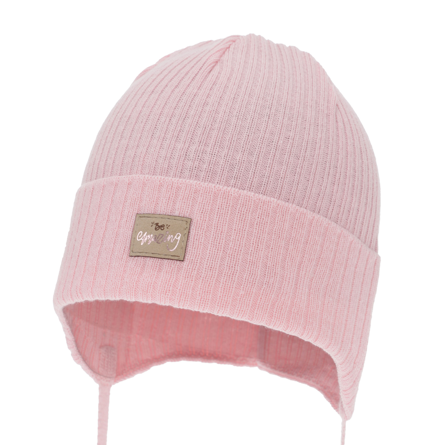 Flicka höst/vår mössa, rosa, med knytband, med bomull, Tindra