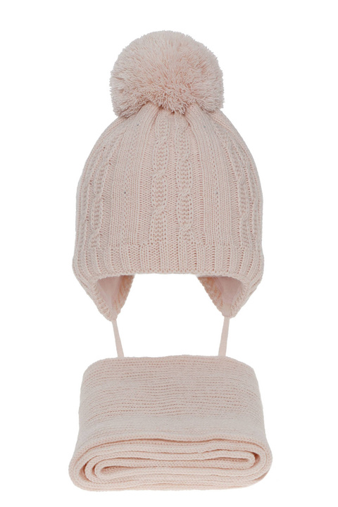 Flicka vinter set: mössa och halsduk, rosa, med pompom, Candy