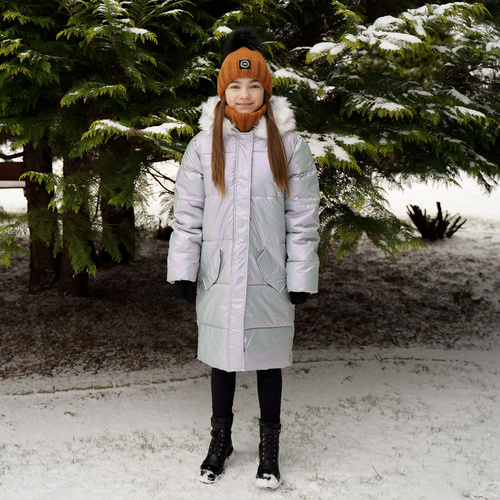 Flicka vinter set: mössa och tubhalsduk, brun, med pompom, Hendi