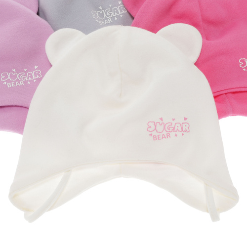 Flicka höst/vår mössa, krämfärgad, bomull, med knytband, Kelda