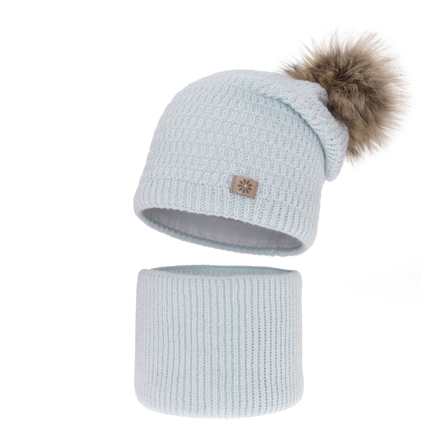 Flicka vinter set: mössa och halsduk, blå, med pompom, Germina