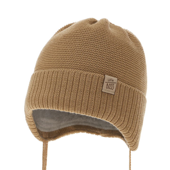 Pojke vintermössa, camel, med knytband, med merinull, Darsi