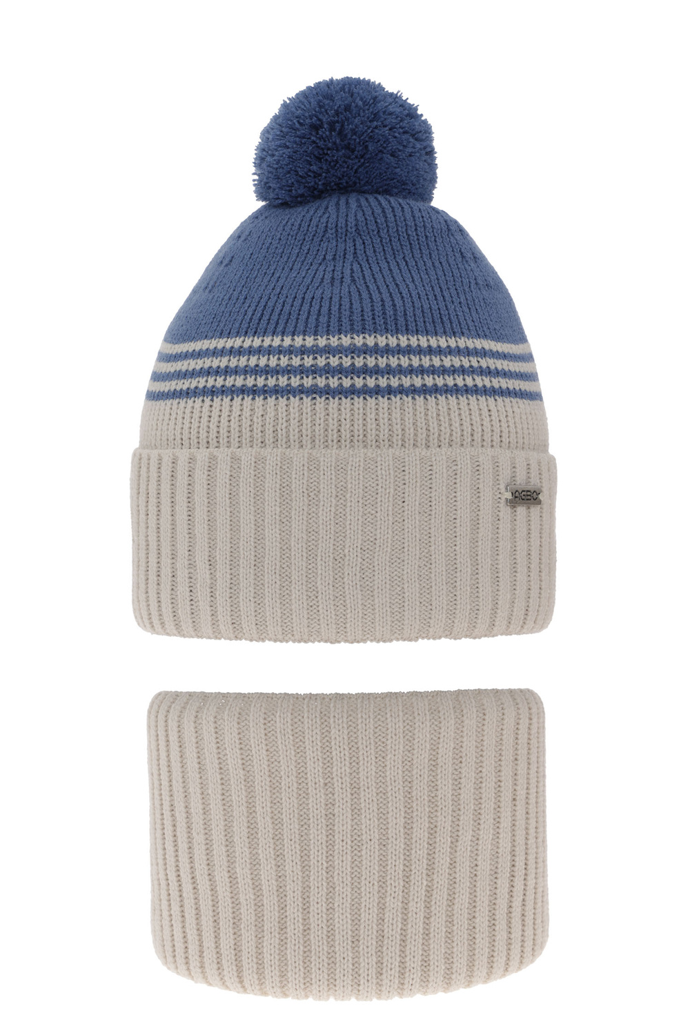 Pojke vinter set: mössa och tubhalsduk, beige, med pompom, Pallas