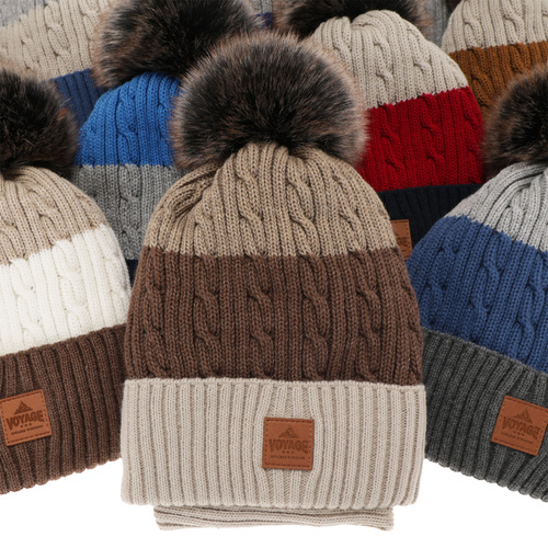 Pojke vinter set: mössa och halsduk, grå, med pompom, Luxor