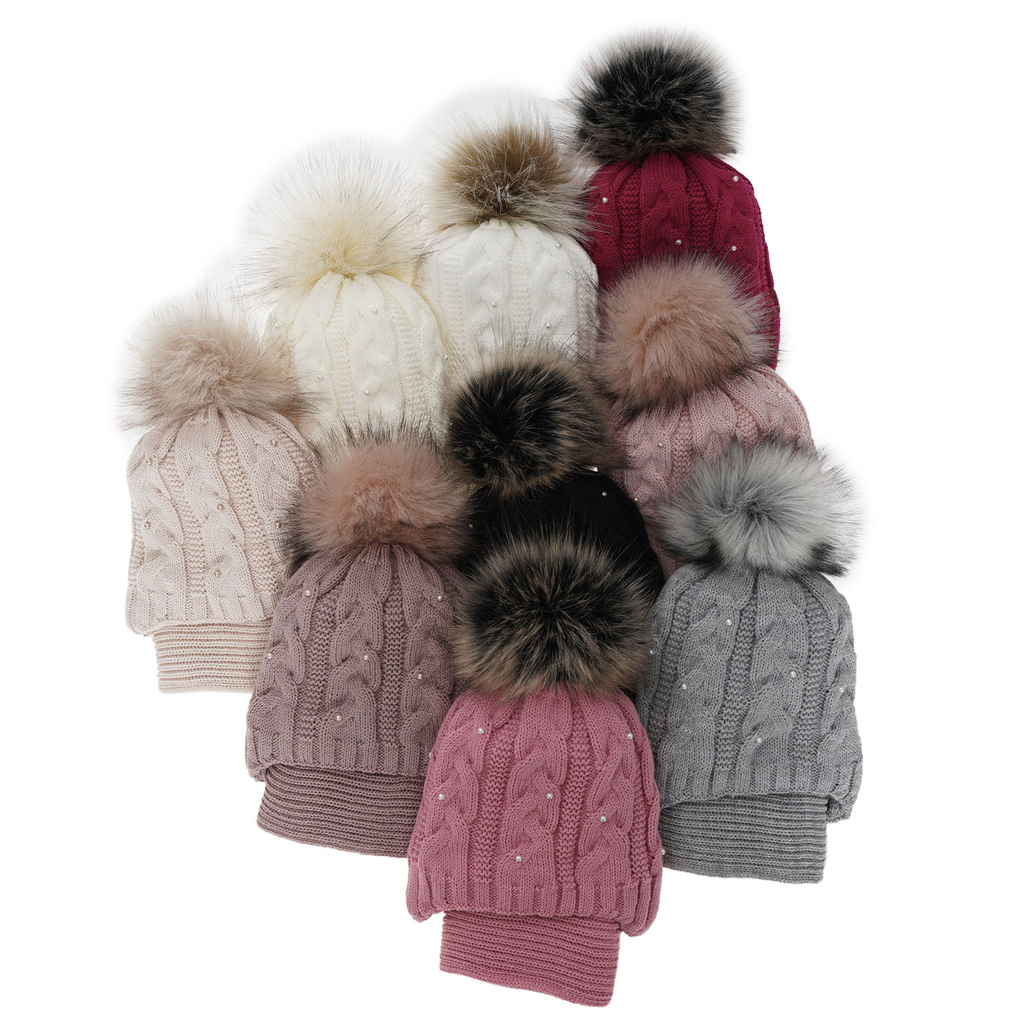 Flicka vinter set: mössa och halsduk, vit, med pompom, Mirella