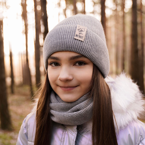 Flicka vinter set: mössa och tubhalsduk, grå, Sana