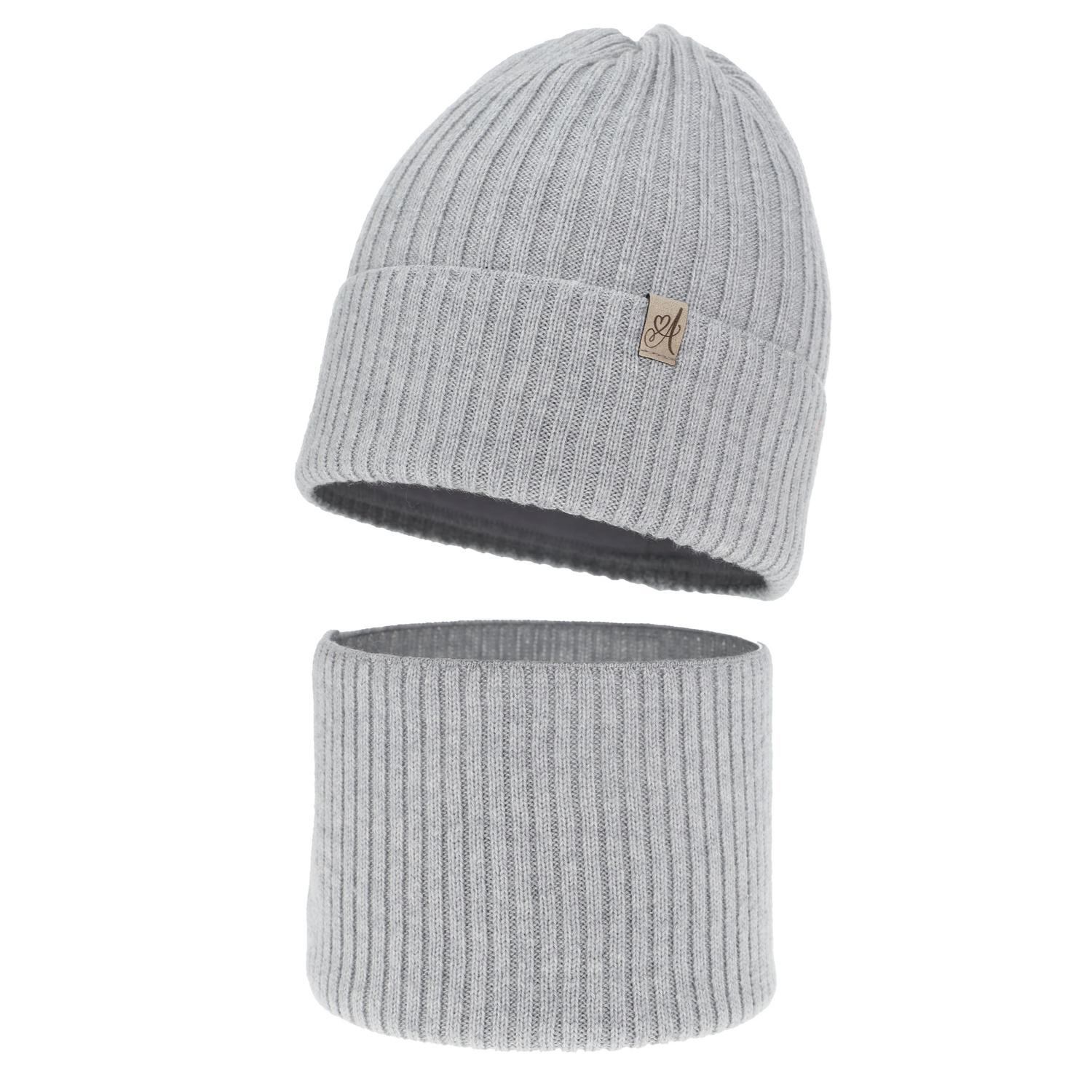 Flicka vinter set: mössa och tubhalsduk, grå, 100% Merino Ull, Patricia