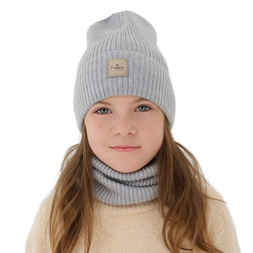 Flicka höst/vår set: mössa och tubhalsduk, camel, 100% Merino Ull, Vanita
