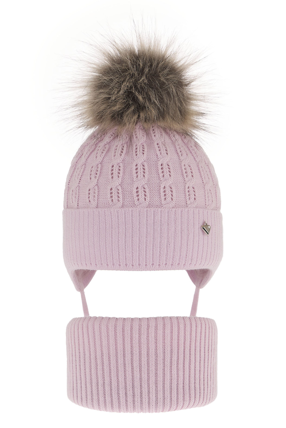 Flicka vinter set: mössa och halsduk, lila, med pompom, Tukana