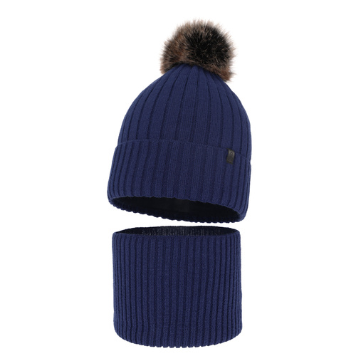 Pojke vinter set: mössa och halsduk, granat, med pompom, Relax
