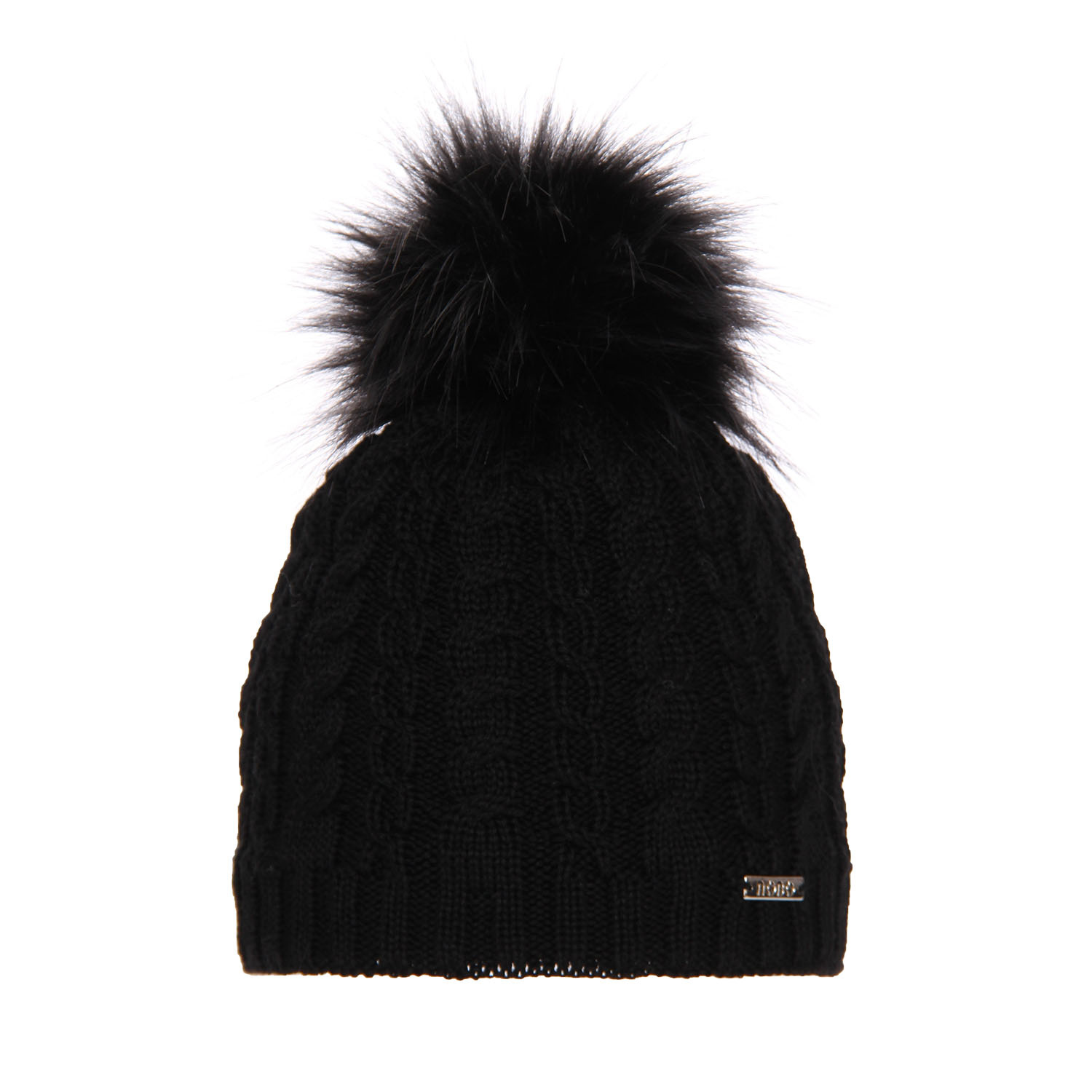Dam vintermössa, svart, med merinull, med pompom, Satina