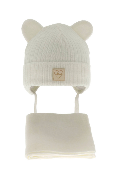 Flicka vinter set: mössa och halsduk, kremowy, Antola