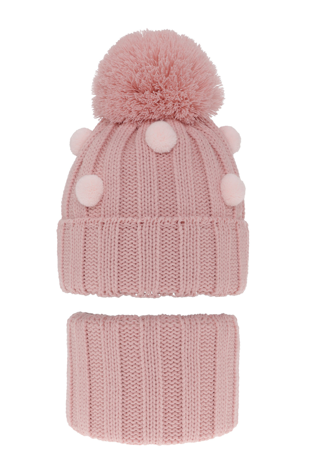Flicka vinter set: mössa och tubhalsduk, rosa, med pompom, Hekate