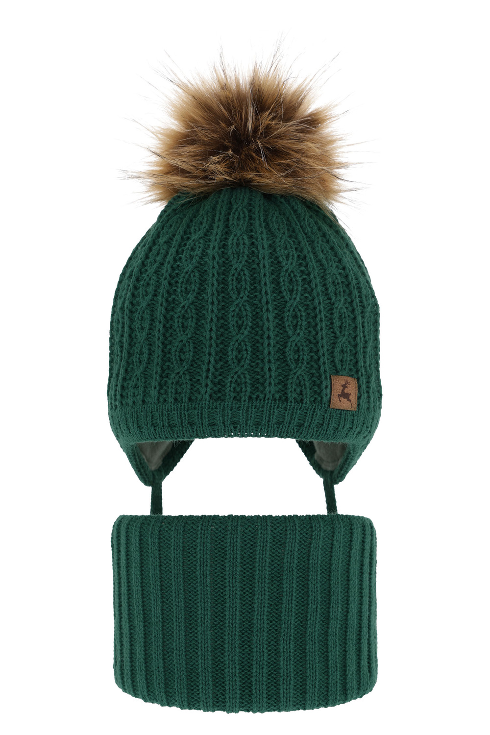 Pojke vinter set: mössa och tubhalsduk, grön, med pompom, Pago