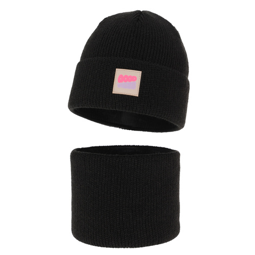 Flicka vinter set: mössa och tubhalsduk, svart, Josephin